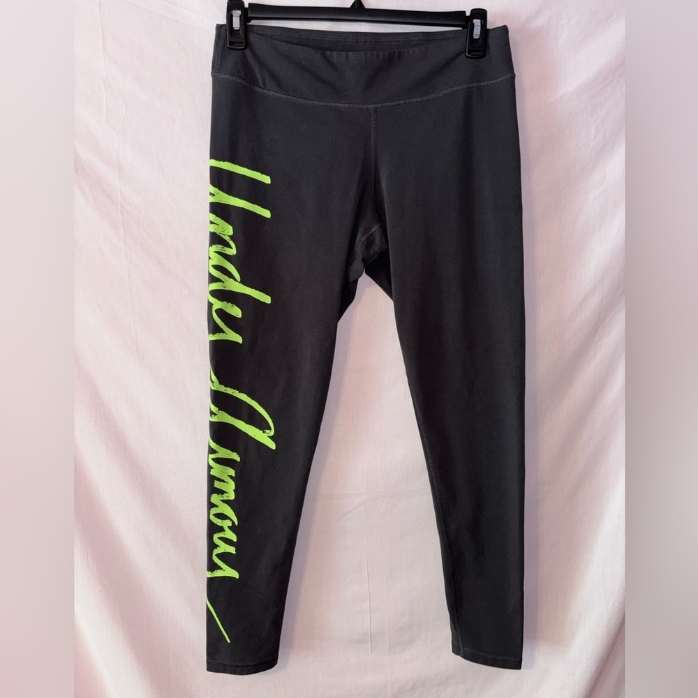 Under Armour Black Leggings with Neon Green Script